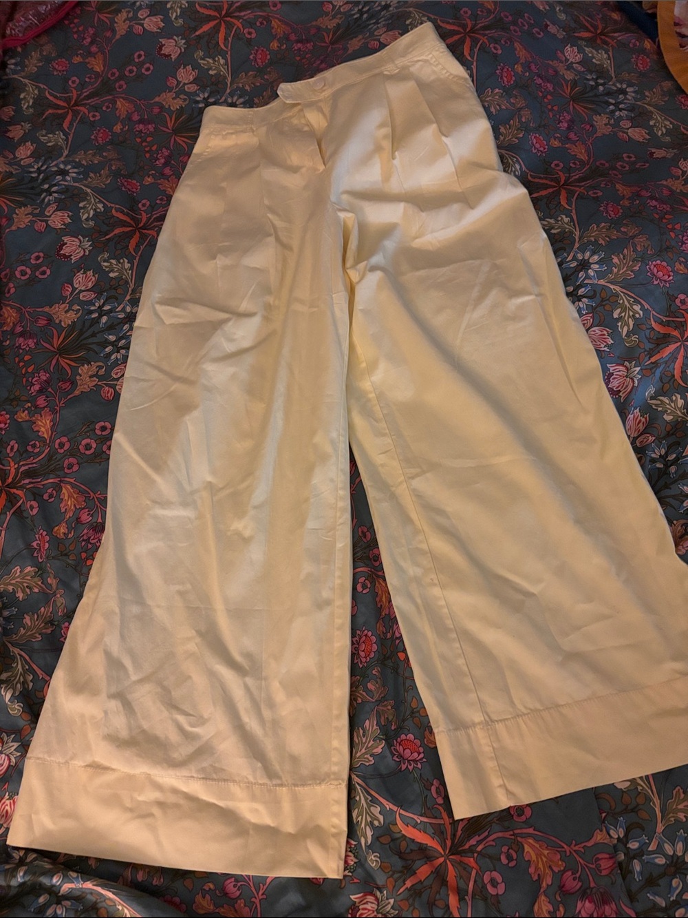 LOFT Cream Wide-Leg Trousers